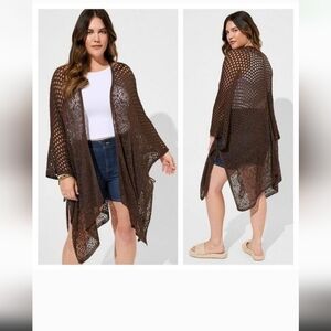 Torrid Ruana Brown Open-Knit Sweater